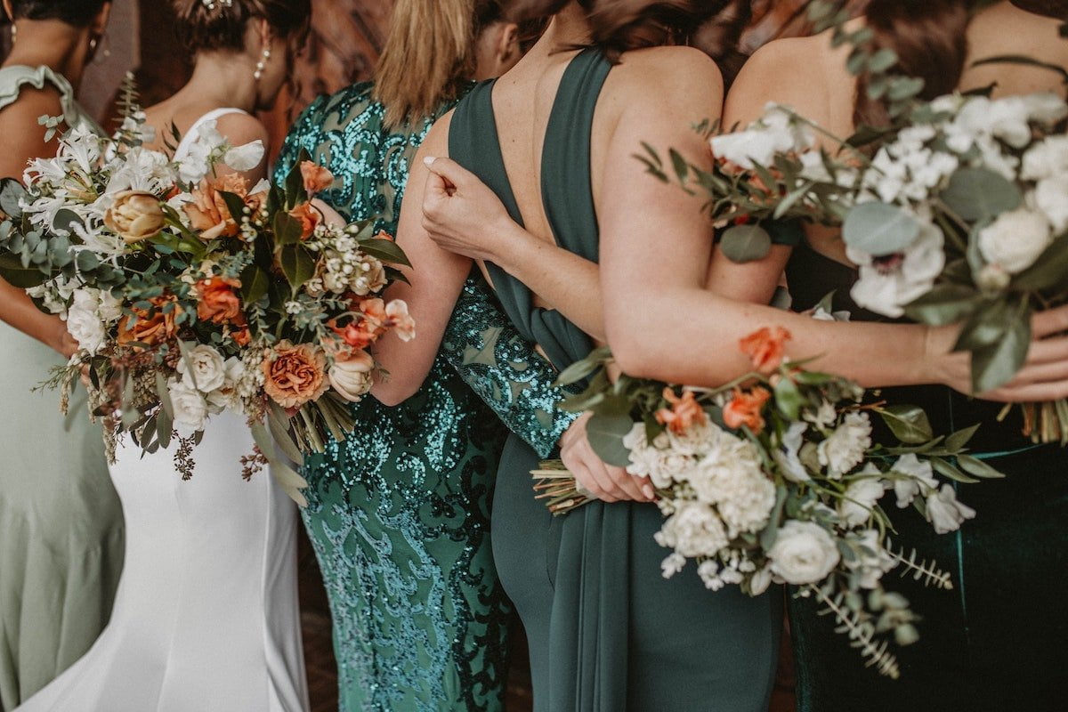 Burnt Orange and Dark Teal Bridesmaids Dresses Inspiration