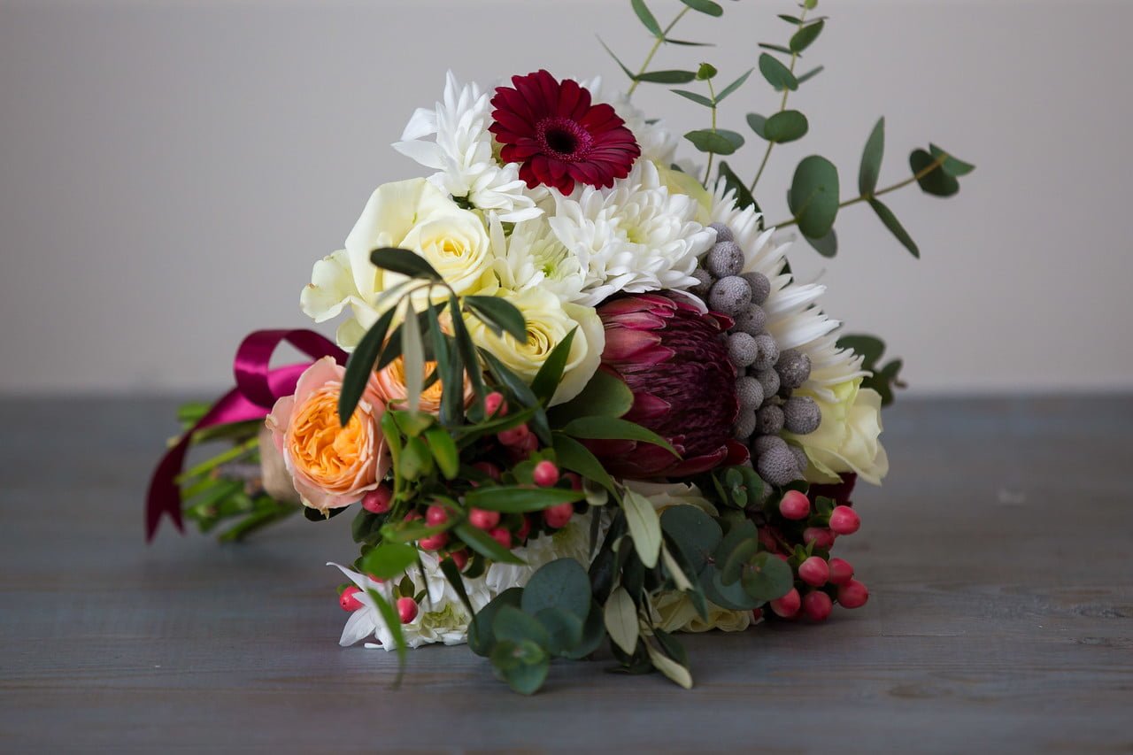 Burgundy and Grey Inspired Wedding Bouquet