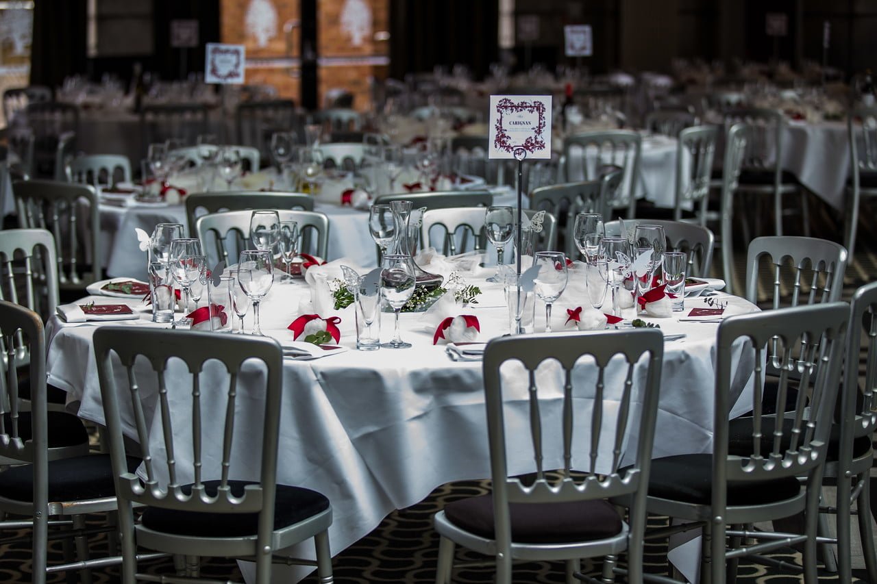 Burgundy and Grey Table Setting